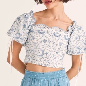 Blue Floral Embroidered Women's Top